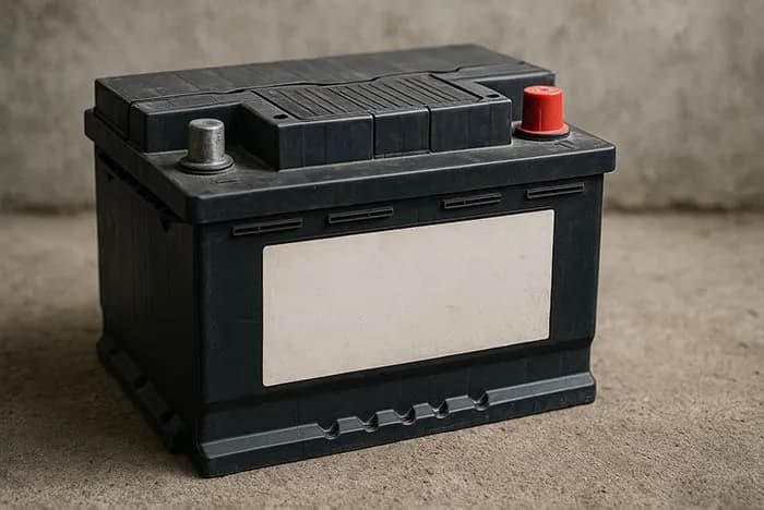 Close-up of a car battery under the hood while its terminals and charge are being checked